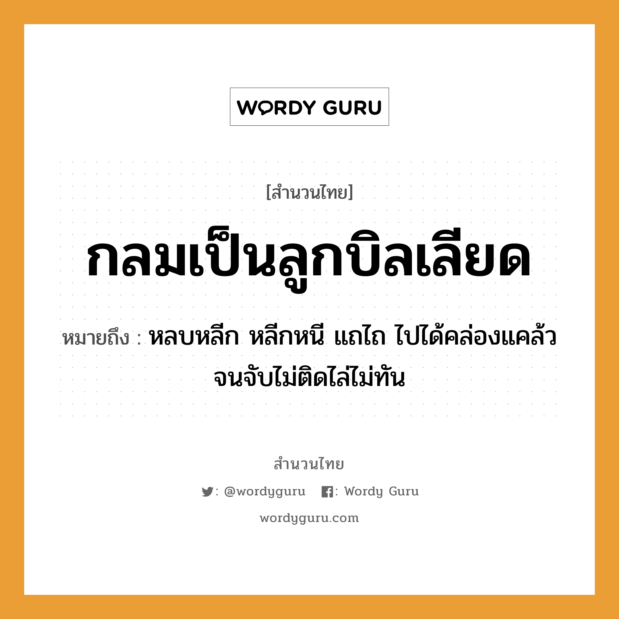 คำพังเพย: กลมเป็นลูกบิลเลียด หมายถึงอะไร?, หมายถึง หลบหลีก หลีกหนี แถไถ ไปได้คล่องแคล้วจนจับไม่ติดไล่ไม่ทัน คำกริยา จับ ครอบครัว ลูก