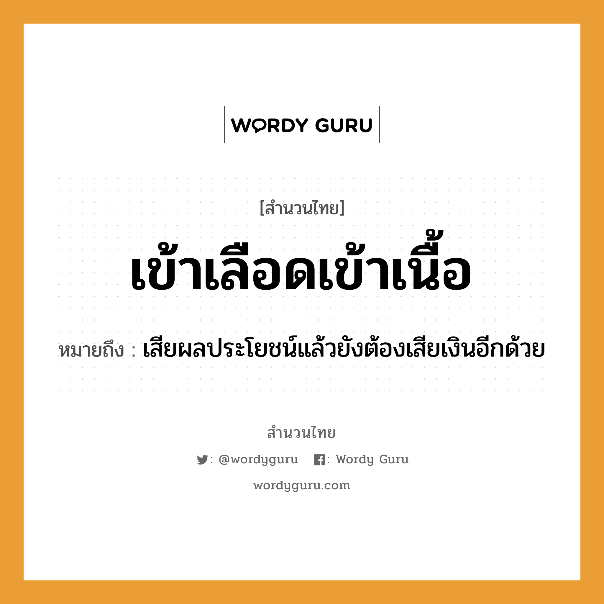 คำพังเพย: เข้าเลือดเข้าเนื้อ หมายถึงอะไร?, หมายถึง เสียผลประโยชน์แล้วยังต้องเสียเงินอีกด้วย อวัยวะ เลือด, เนื้อ