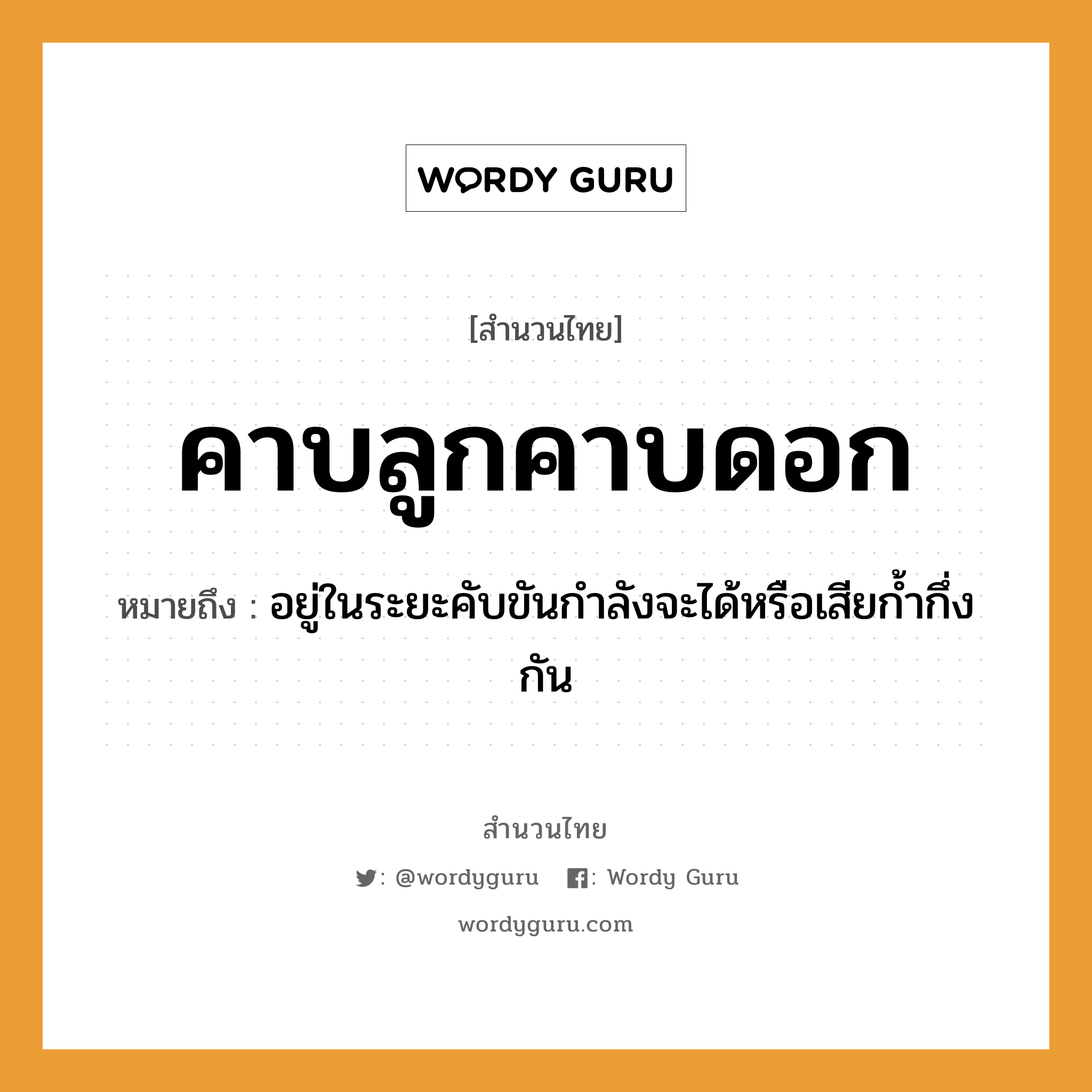 คำพังเพย: คาบลูกคาบดอก หมายถึงอะไร?, หมายถึง อยู่ในระยะคับขันกำลังจะได้หรือเสียก้ำกึ่งกัน คำกริยา คาบ ครอบครัว ลูก