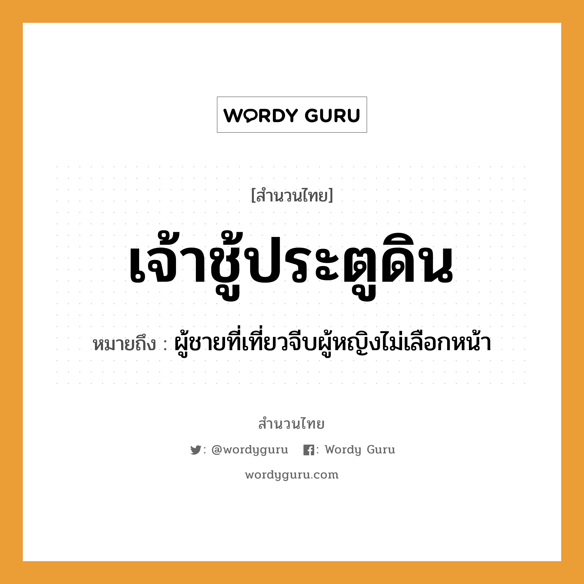 คำพังเพย: เจ้าชู้ประตูดิน หมายถึงอะไร?, หมายถึง ผู้ชายที่เที่ยวจีบผู้หญิงไม่เลือกหน้า อวัยวะ หน้า ธรรมชาติ ดิน คำนาม ชาย, หญิง