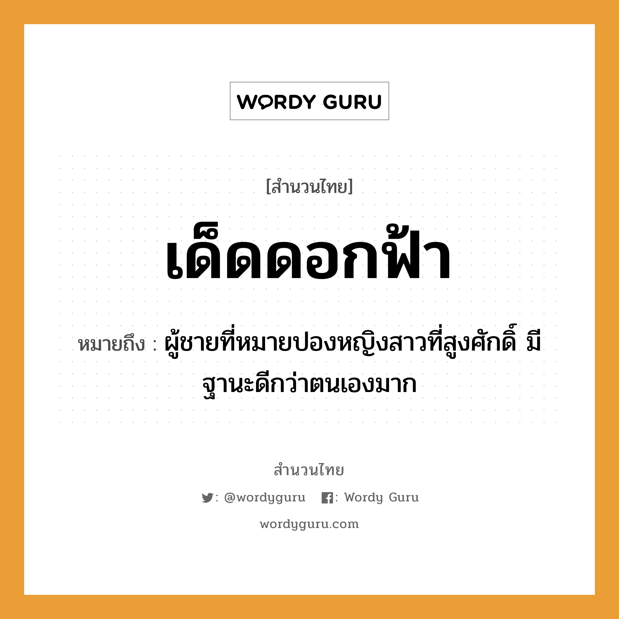 คำพังเพย: เด็ดดอกฟ้า หมายถึงอะไร?, หมายถึง ผู้ชายที่หมายปองหญิงสาวที่สูงศักดิ์ มีฐานะดีกว่าตนเองมาก