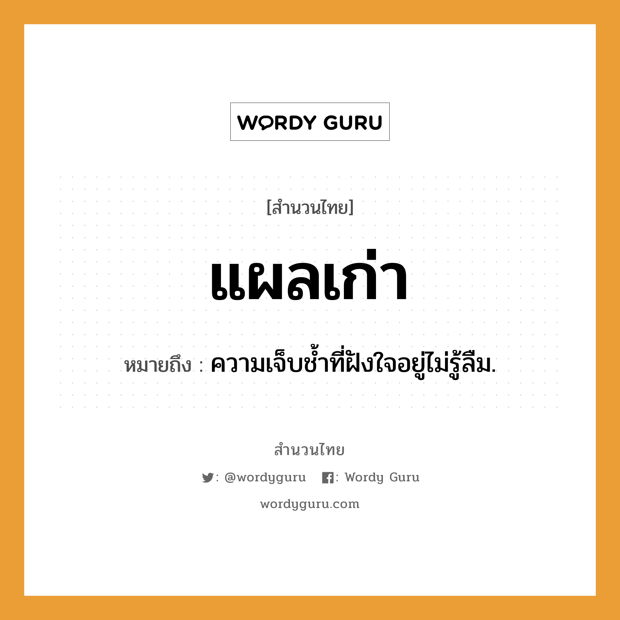 คำพังเพย: แผลเก่า หมายถึงอะไร?, หมายถึง ความเจ็บชํ้าที่ฝังใจอยู่ไม่รู้ลืม.