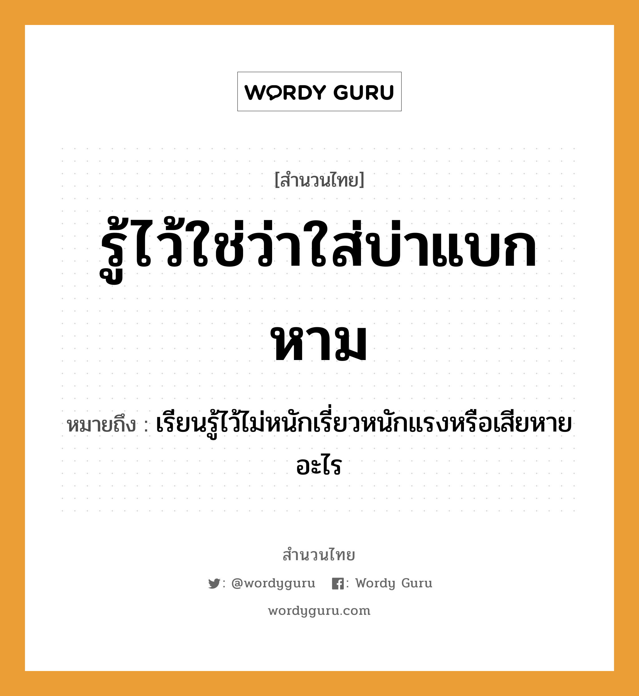 คำพังเพย: รู้ไว้ใช่ว่าใส่บ่าแบกหาม หมายถึงอะไร?, หมายถึง เรียนรู้ไว้ไม่หนักเรี่ยวหนักแรงหรือเสียหายอะไร