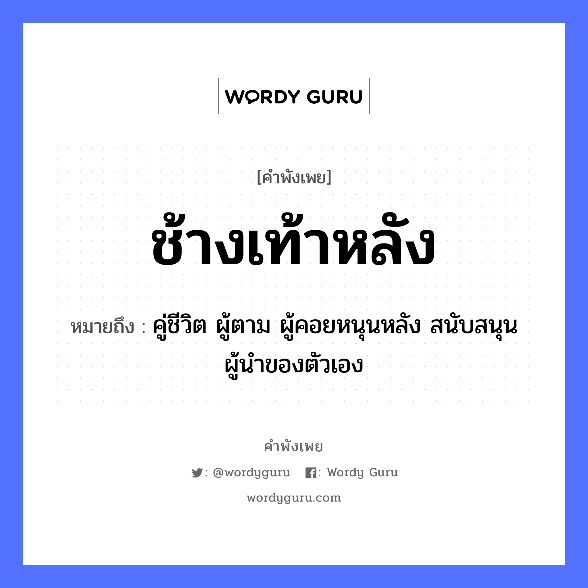 คำพังเพย: ช้างเท้าหลัง หมายถึงอะไร?, หมายถึง คู่ชีวิต ผู้ตาม ผู้คอยหนุนหลัง สนับสนุนผู้นำของตัวเอง สัตว์ ช้าง อวัยวะ ตัว