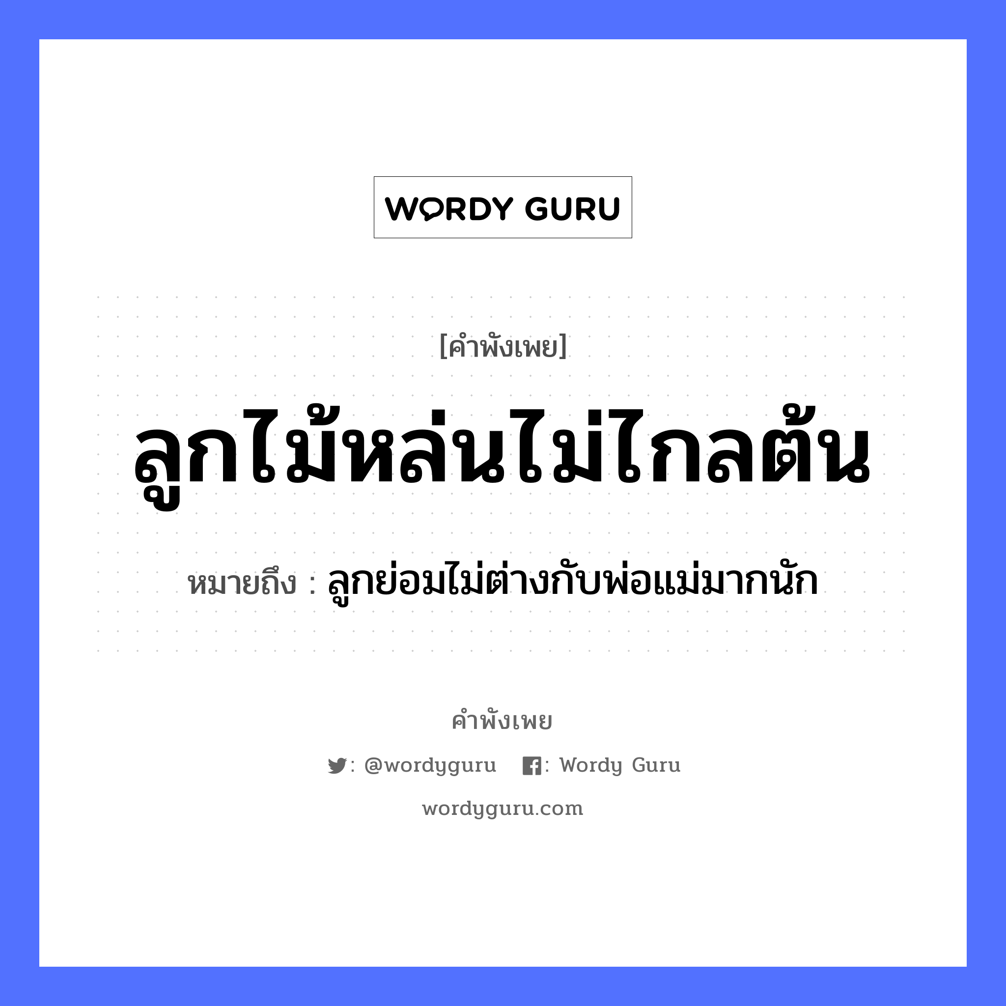 คำพังเพย: ลูกไม้หล่นไม่ไกลต้น หมายถึงอะไร?, หมายถึง ลูกย่อมไม่ต่างกับพ่อแม่มากนัก ครอบครัว ลูก, พ่อ, แม่ ธรรมชาติ ไม้