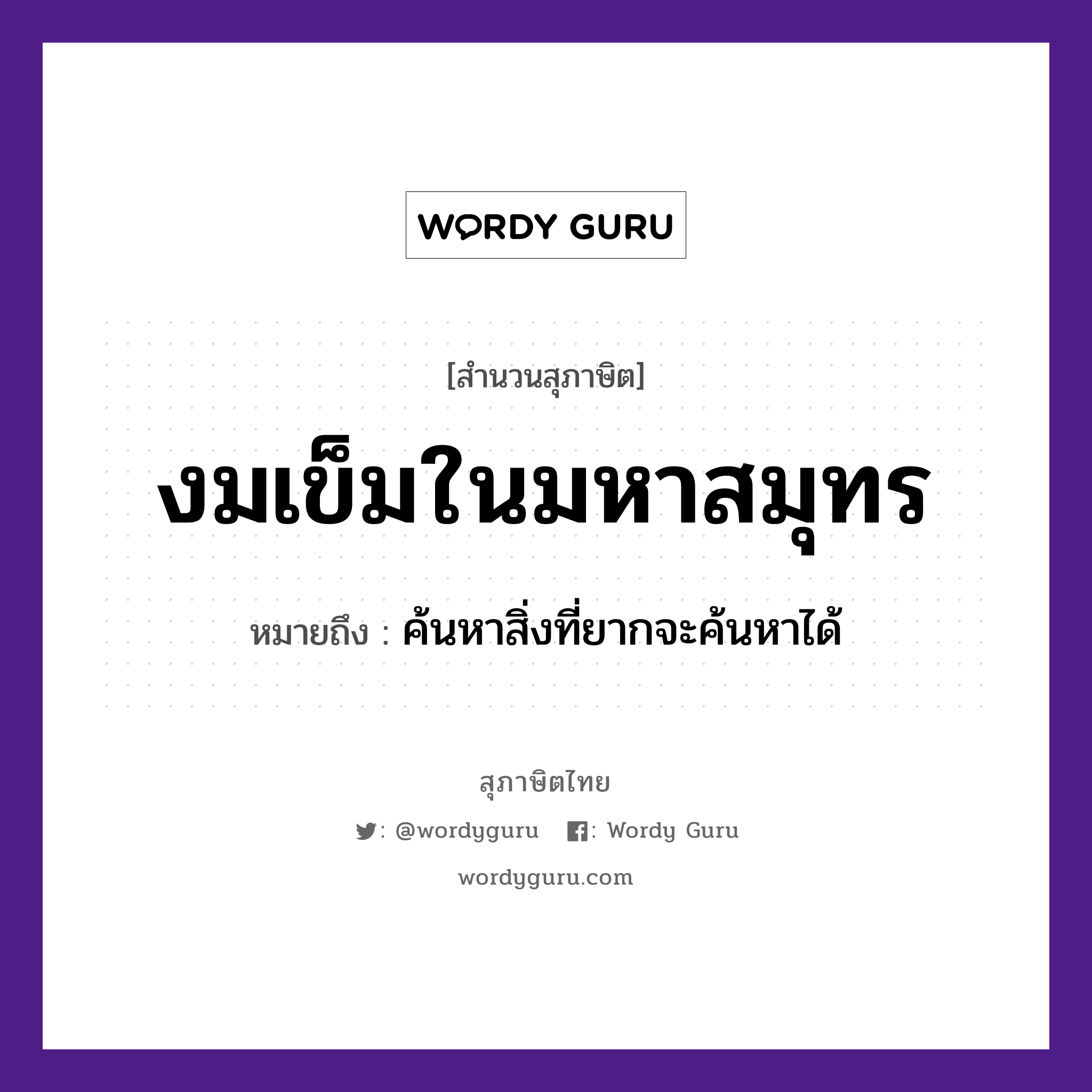 คำพังเพย: งมเข็มในมหาสมุทร หมายถึงอะไร?, หมายถึง ค้นหาสิ่งที่ยากจะค้นหาได้