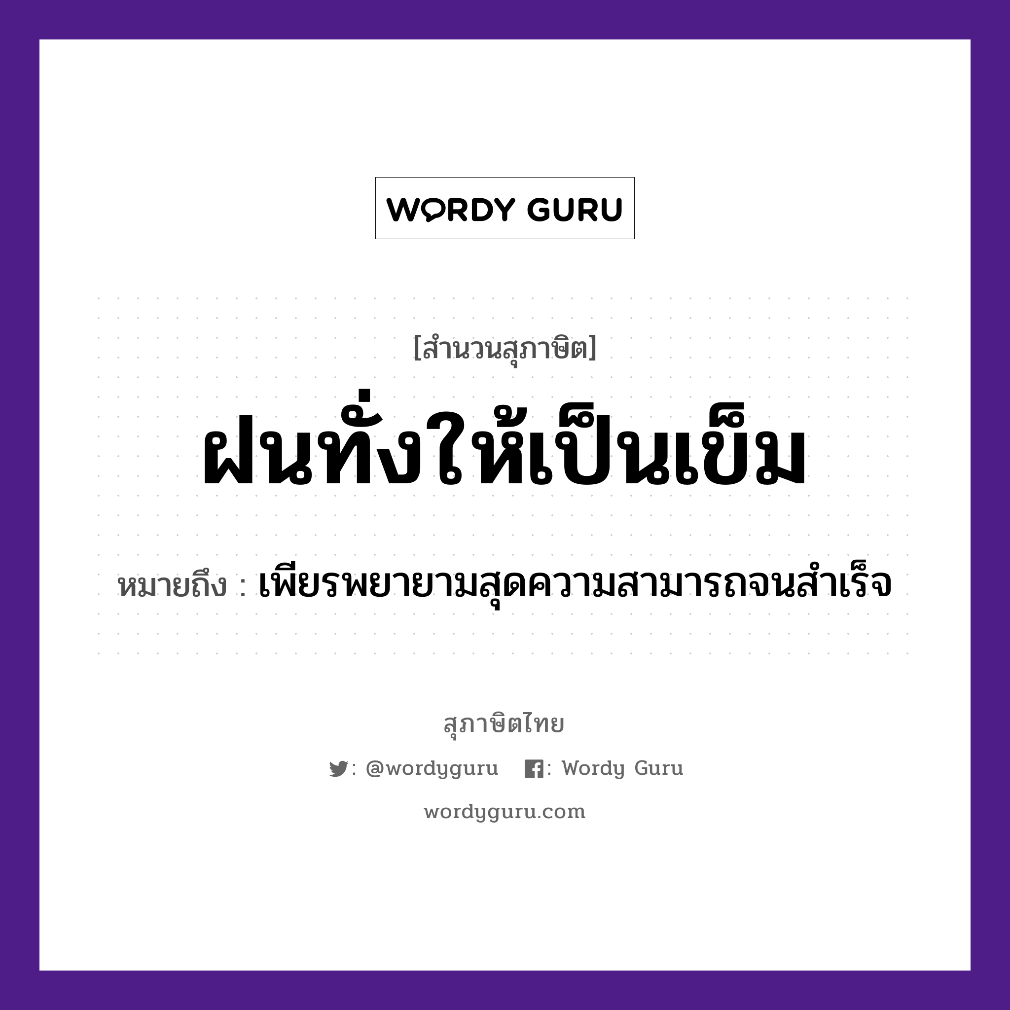 คำพังเพย: ฝนทั่งให้เป็นเข็ม หมายถึงอะไร?, หมายถึง เพียรพยายามสุดความสามารถจนสำเร็จ